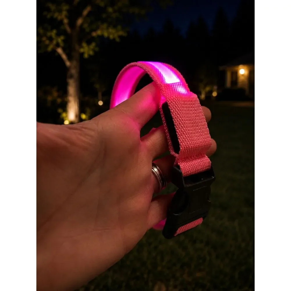 Pink LED Dog Collar XL Light Up Flashing Night Safety Collar